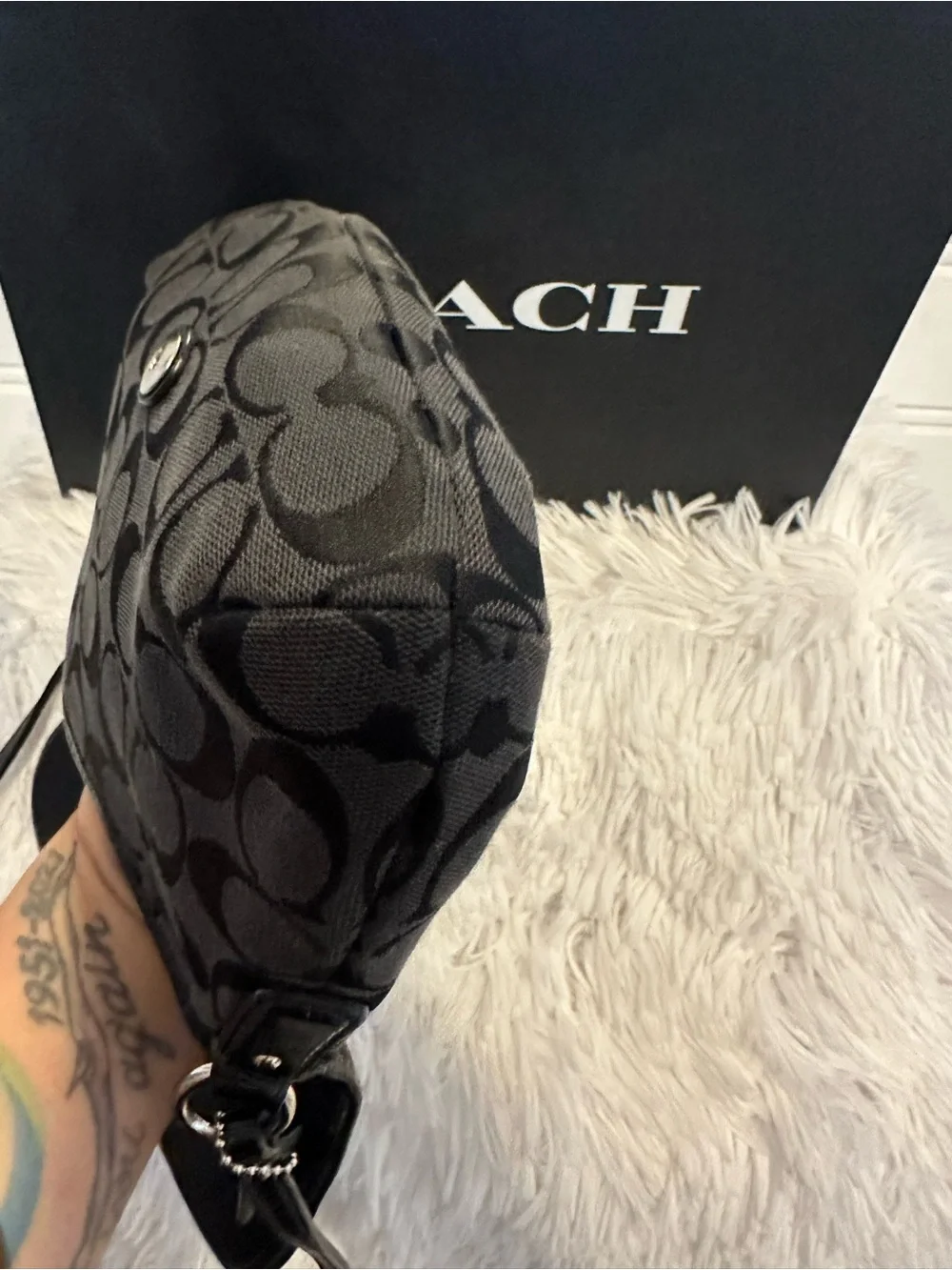 COACH Black Signature Canvas Crossbody Saddle Bag